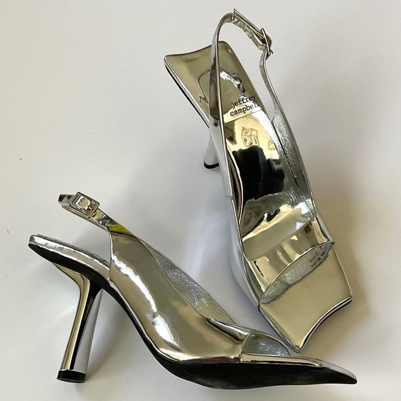 JEFFREY CAMPBELL Surrealist Sling Back Metallic Silver Heels Size 7 - Picture 1 of 9